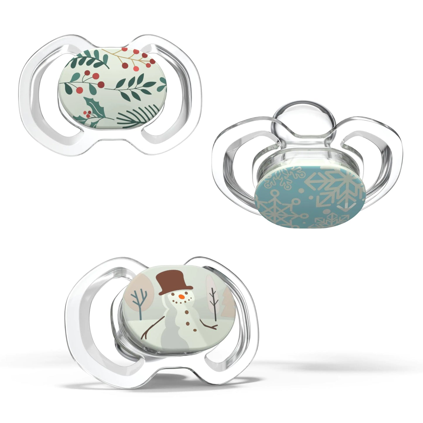 Smilo Baby Christmas Pacifier - 3 Pack of Slimline Pacifiers for Babies - 100% Silicone Newborn Pacifiers BPA Free - Glow in The Dark - Winter